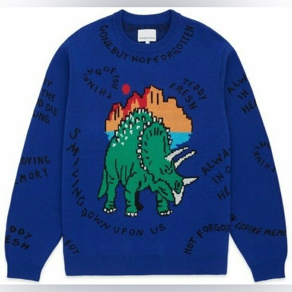 TEDDY FRESH GONE BUT NOT FORGOTTEN SWEATER BLUE SIZE MEN XS WOMEN M-L NWT UNISEX - Picture 5 of 11
